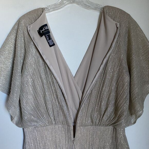 Joseph Ribkoff Midi Dress Sz 10 Silver V Neck Half Sleeve Ruched Bride Mother - Picture 11 of 11